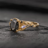 Salt and Pepper Diamond Engagement Ring with Moonstones & Black Diamonds / Patricia