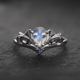 Moonstone Engagement Ring with Natural Salt & Pepper Diamonds and Alexandrites / Swanlake