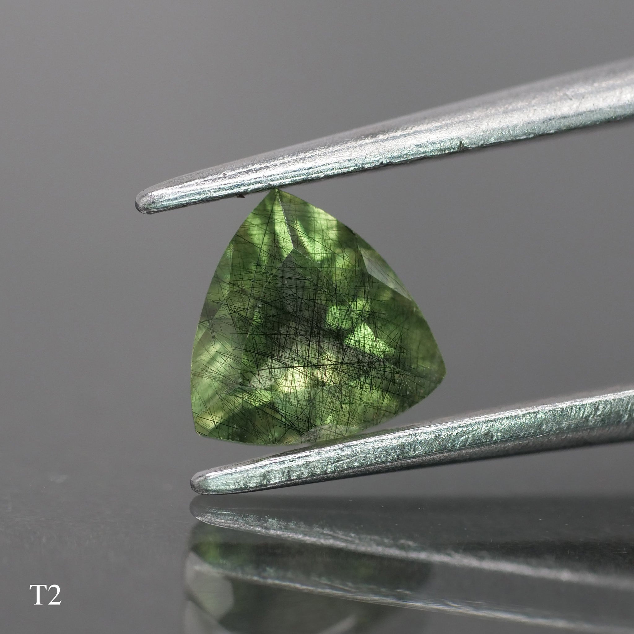 Rutile Peridot | natural, trillion cut 6mm, 0.7 ct - choose yours