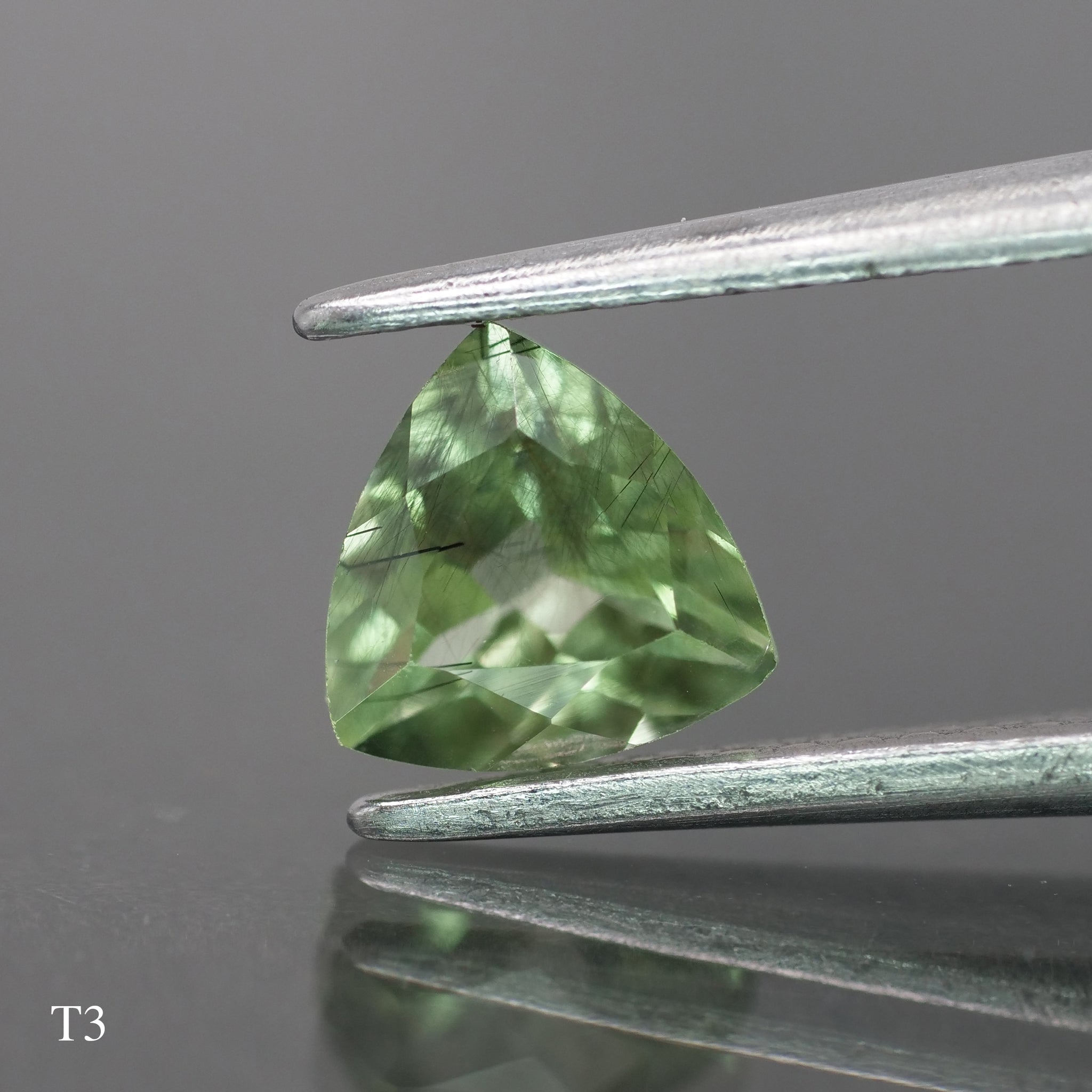 Rutile Peridot | natural, trillion cut 6mm, 0.7 ct - choose yours