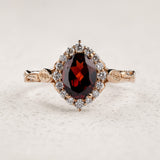 Timeless Engagement Ring with Oval Red Garnet and Diamond Halo / Florentina - Eden Garden Jewelry™