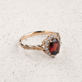 Timeless Engagement Ring with Oval Red Garnet and Diamond Halo / Florentina - Eden Garden Jewelry™