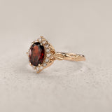 Timeless Engagement Ring with Oval Red Garnet and Diamond Halo / Florentina - Eden Garden Jewelry™