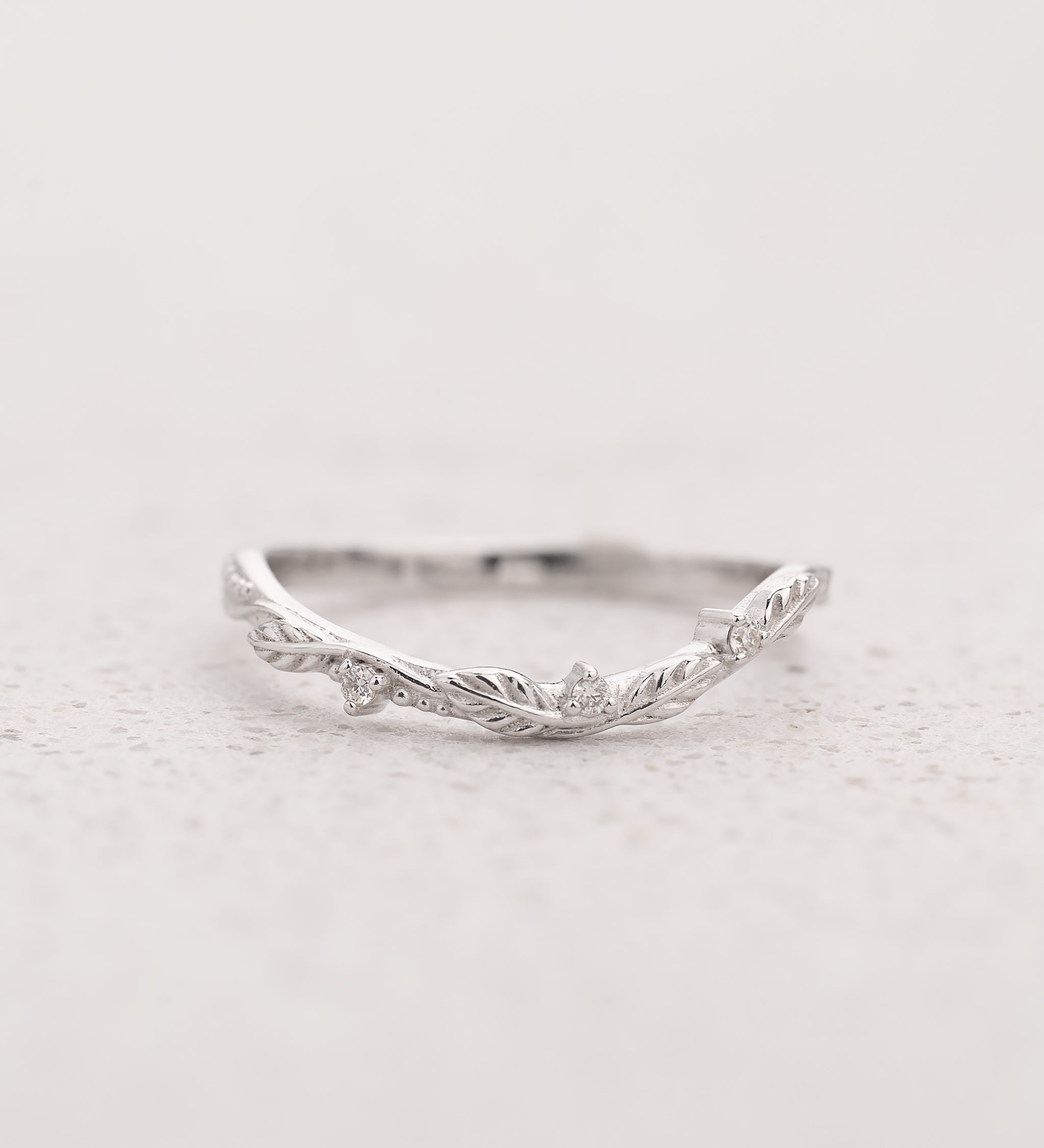 Twig Matching Wedding Band with Diamonds & Leaves / Patricia - Eden Garden Jewelry™