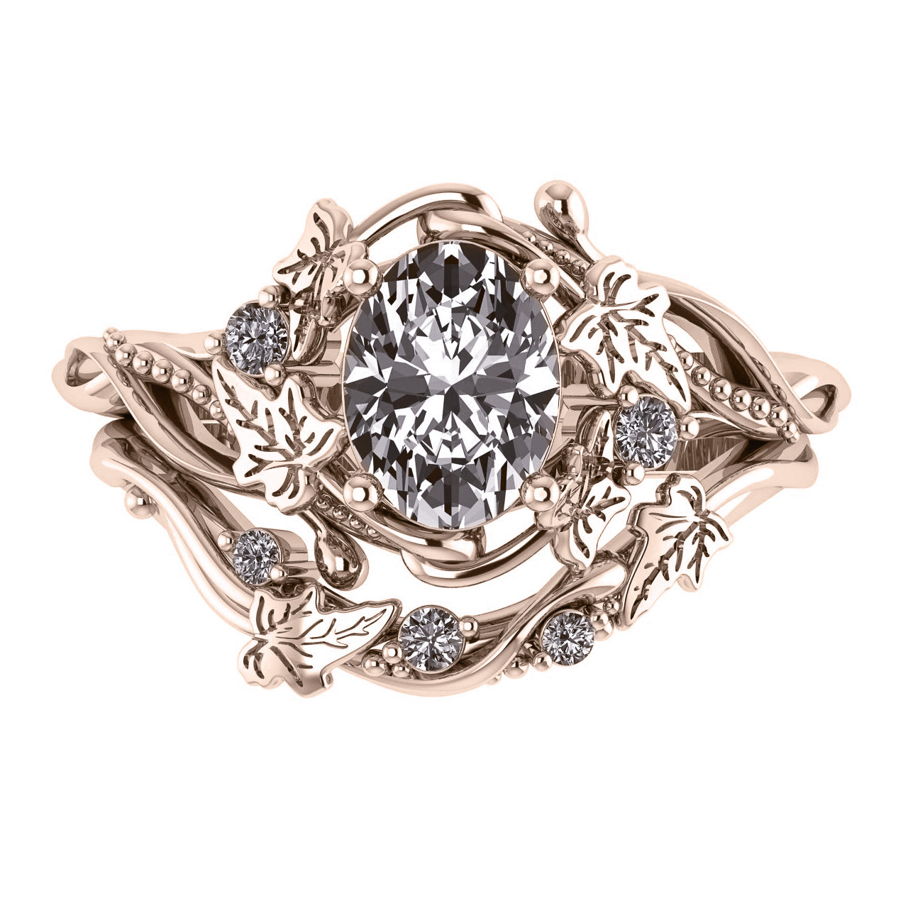 Undina Ivy | custom bridal ring set, oval-cut 8x6 mm - Eden Garden Jewelry™