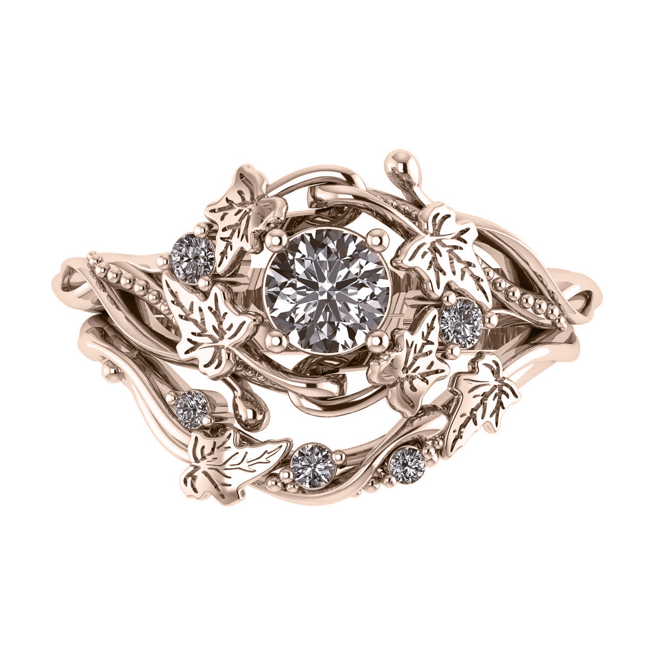 Undina | custom bridal ring set, round cut 5mm - Eden Garden Jewelry™