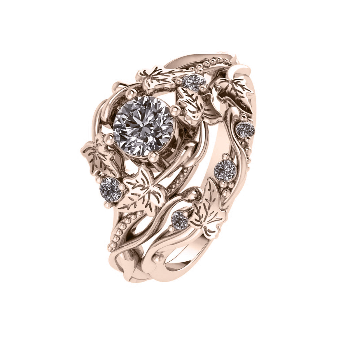 Undina | custom bridal ring set, round cut 5mm - Eden Garden Jewelry™