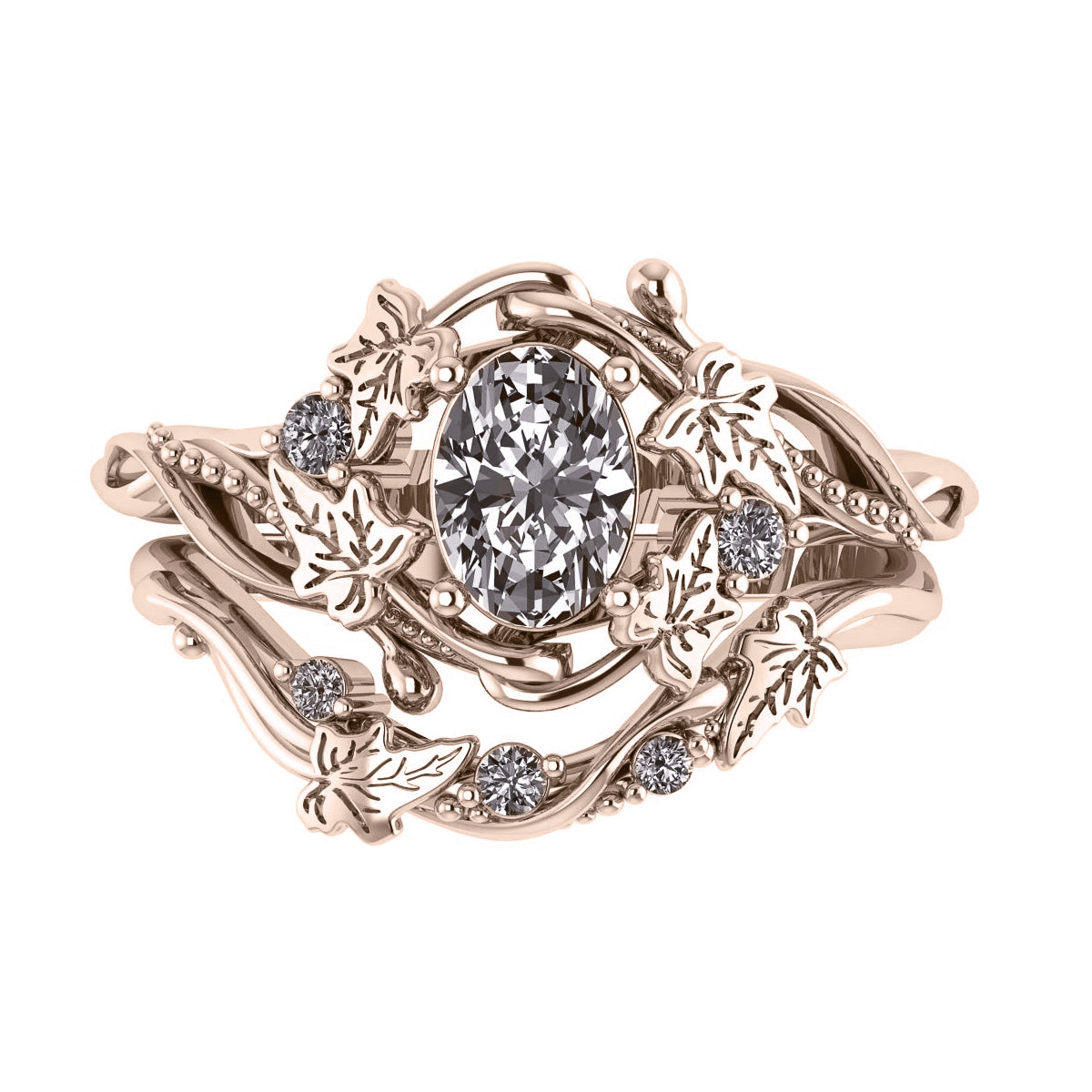 Undina Ivy | custom bridal ring set, oval-cut 7x5 mm - Eden Garden Jewelry™
