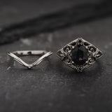 Unique Cosmic Bridal Set with Grey Spinel & Black Diamonds Engagement Ring / Galaxia