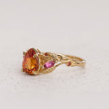 READY TO SHIP: Patricia ring with orange 8x6mm sapphire and accent sapphires & tourmalines, AVAILABLE RING SIZES: 5.5 - 8.5 US