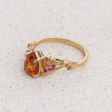 READY TO SHIP: Patricia ring with orange 8x6mm sapphire and accent sapphires & tourmalines, AVAILABLE RING SIZES: 5.5 - 8.5 US