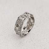 READY TO SHIP Oak leaves wedding band with green tourmalines, AVAILABLE RING SIZE: 11 US - Eden Garden Jewelry™