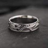 Wedding Bands Set of Callisto Band with Black Diamonds & Matching Ring for Undina