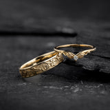 Wedding rings set: 5mm wide ivy band and Ariadne matching ring with diamond - Eden Garden Jewelry™