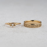 Wedding rings set: 5mm wide ivy band and Ariadne matching ring with diamond - Eden Garden Jewelry™