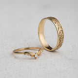 Wedding rings set: 5mm wide ivy band and Ariadne matching ring with diamond - Eden Garden Jewelry™
