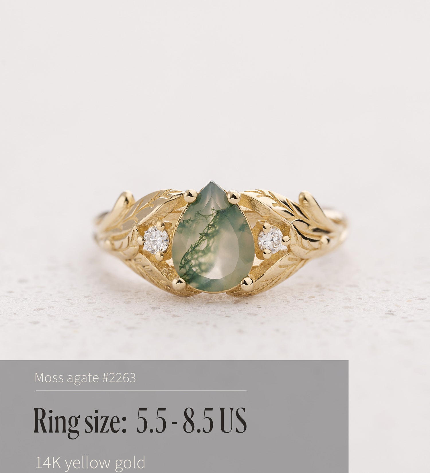 READY TO SHIP: Wisteria engagement ring with moss agate and diamonds, 14K yellow gold,  AVAILABLE RING SIZE: 5.5 - 9.5 US - Eden Garden Jewelry™