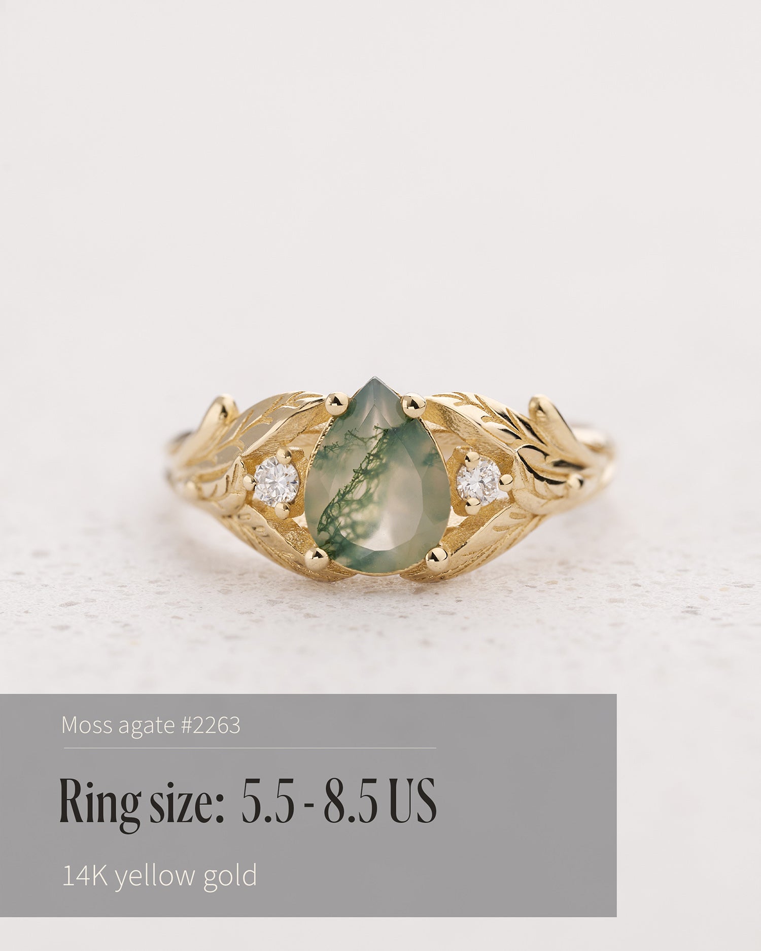 READY TO SHIP: Wisteria engagement ring with moss agate and diamonds, 14K yellow gold,  AVAILABLE RING SIZE: 5.5 - 9.5 US - Eden Garden Jewelry™