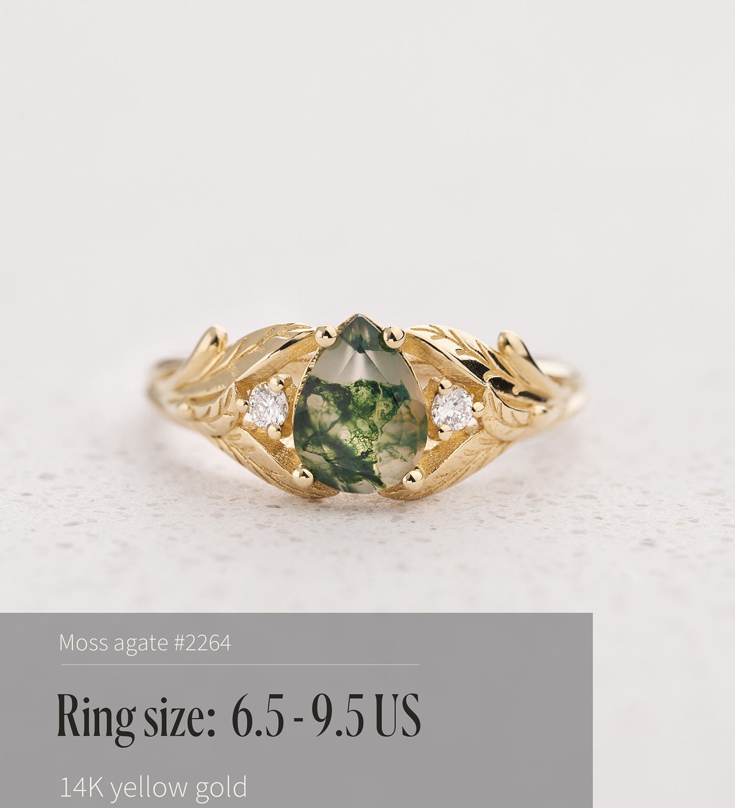 READY TO SHIP: Wisteria engagement ring with moss agate and diamonds, 14K yellow gold,  AVAILABLE RING SIZE: 5.5 - 9.5 US - Eden Garden Jewelry™