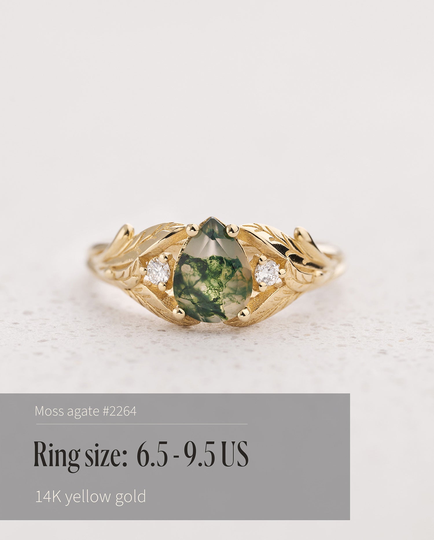 READY TO SHIP: Wisteria engagement ring with moss agate and diamonds, 14K yellow gold,  AVAILABLE RING SIZE: 5.5 - 9.5 US - Eden Garden Jewelry™