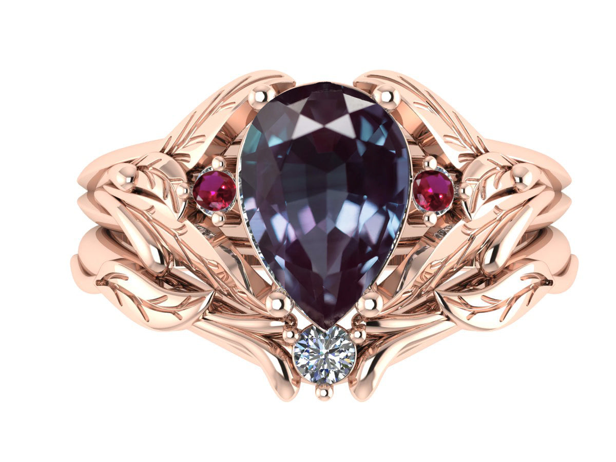 Payment plan: Wisteria bridal set with alexandrite and lab rubies (3 installments) - Eden Garden Jewelry™