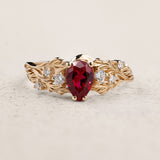 Woodland Engagement Ring with Pear-cut Ruby and Diamonds / Japanese Maple - Eden Garden Jewelry™