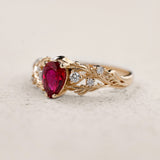 Woodland Engagement Ring with Pear-cut Ruby and Diamonds / Japanese Maple - Eden Garden Jewelry™