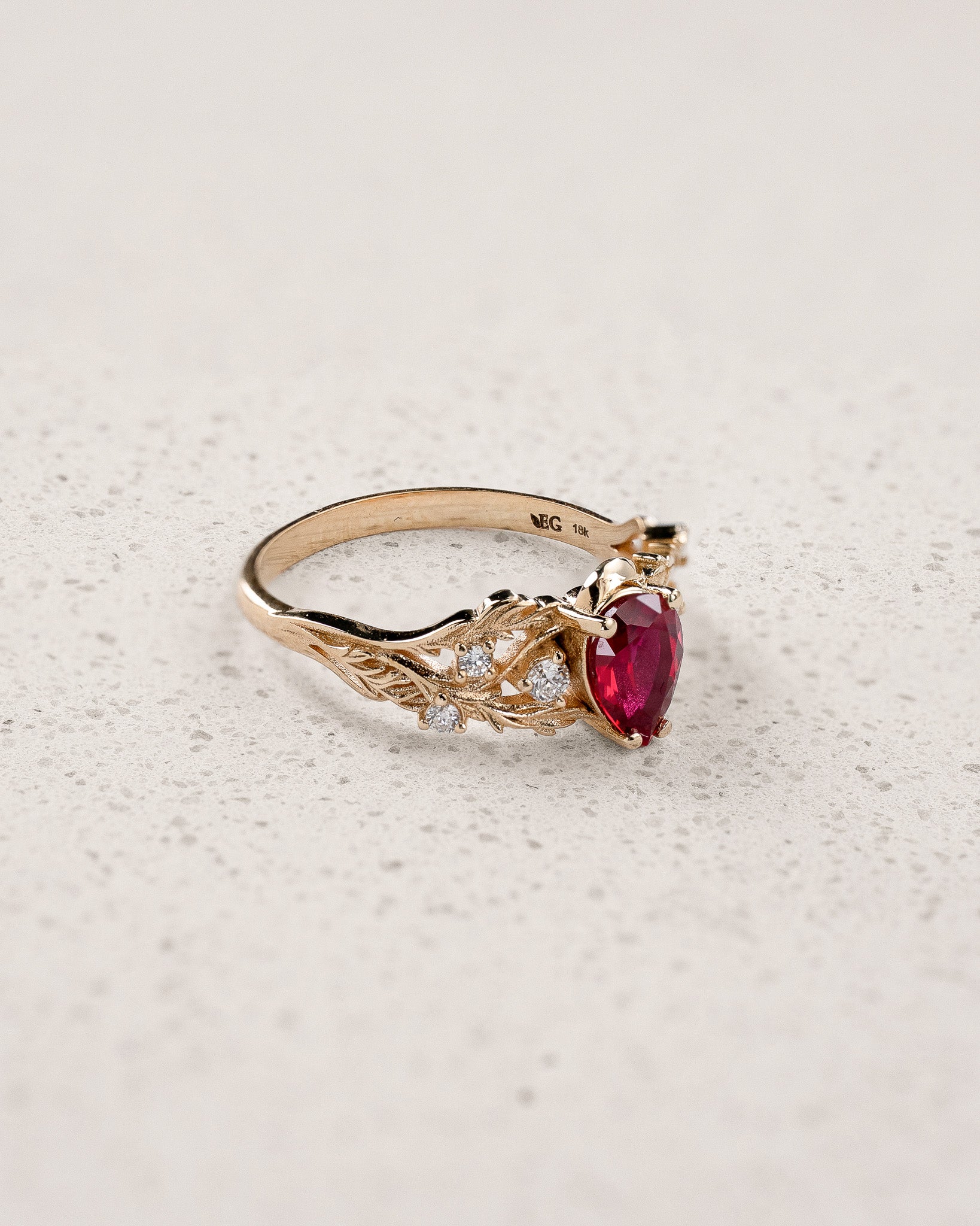 Woodland Engagement Ring with Pear-cut Ruby and Diamonds / Japanese Maple - Eden Garden Jewelry™
