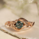 READY TO SHIP: Azalea ring in 14K rose gold, natural moss agate round cut 5 mm, AVAILABLE RING SIZES: 3.25 - 9.5 US