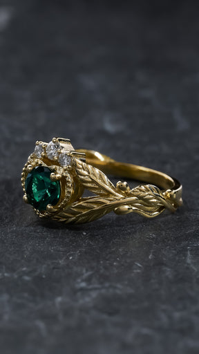 Deep green emerald and diamonds engagement ring, Claddagh ring - Eden Garden Jewelry™