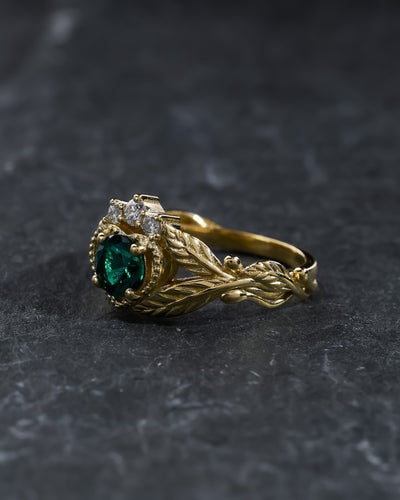 Deep green emerald and diamonds engagement ring, Claddagh ring - Eden Garden Jewelry™