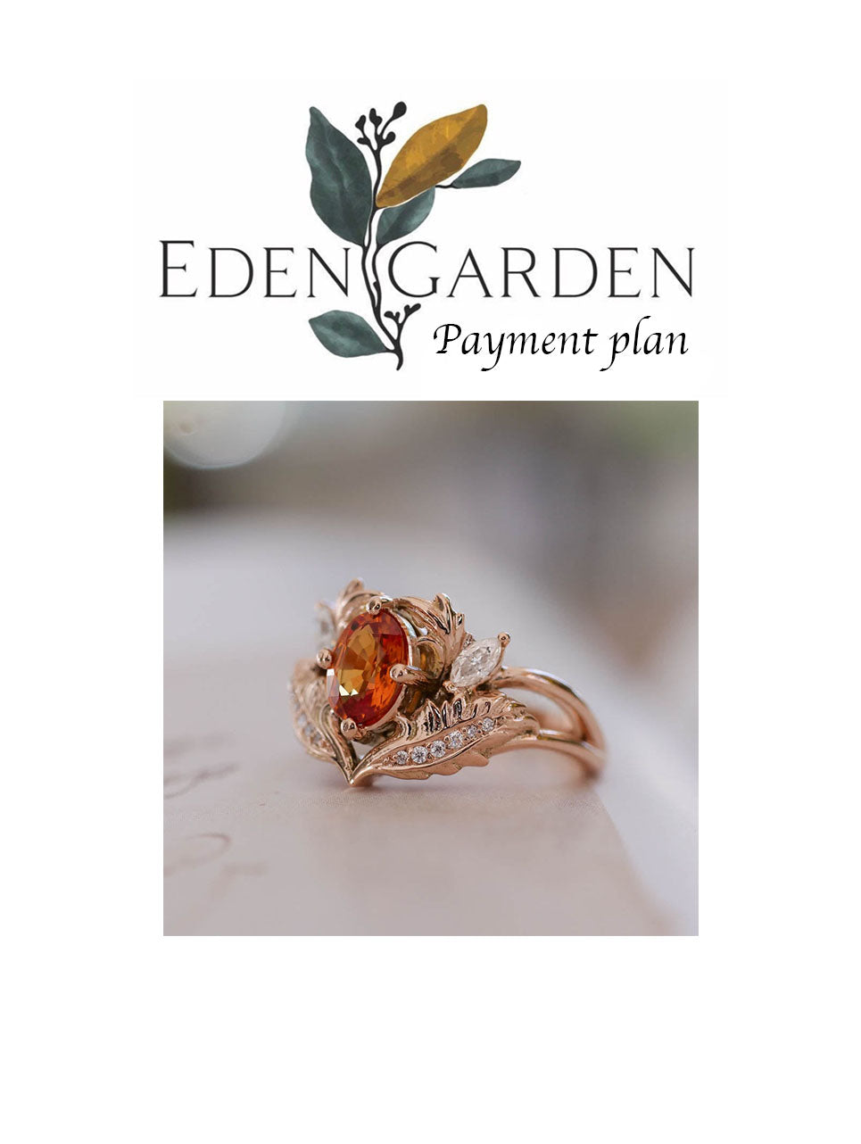 3 instalments payment plan: Orange sapphire and diamonds engagement ring / Adonis - Eden Garden Jewelry™