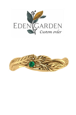 Custom order final payment: Branch wedding band in 18K yellow gold with green tourmaline - Eden Garden Jewelry™