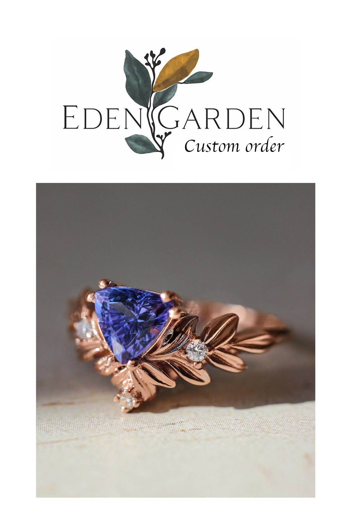 Custom order: trillion cut tanzanite ring set / Salvia - Eden Garden Jewelry™