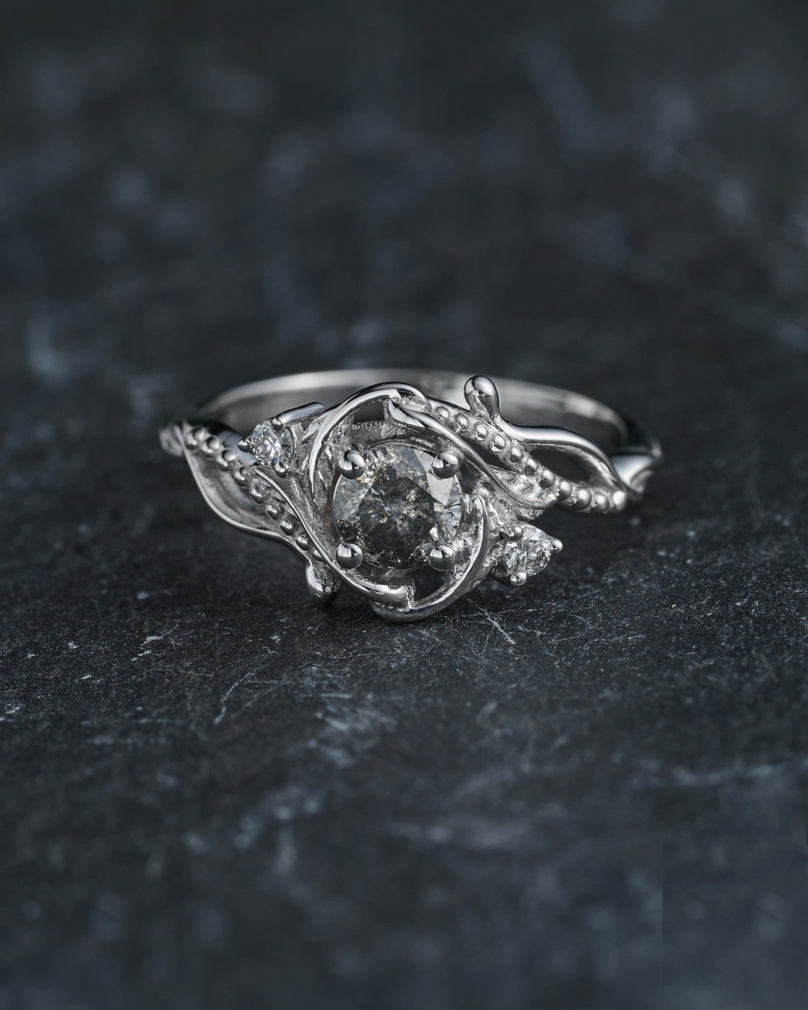 READY TO SHIP: Undina engagement ring with salt & pepper diamond, RING SIZE: 5.5 - 8.5 US - Eden Garden Jewelry™