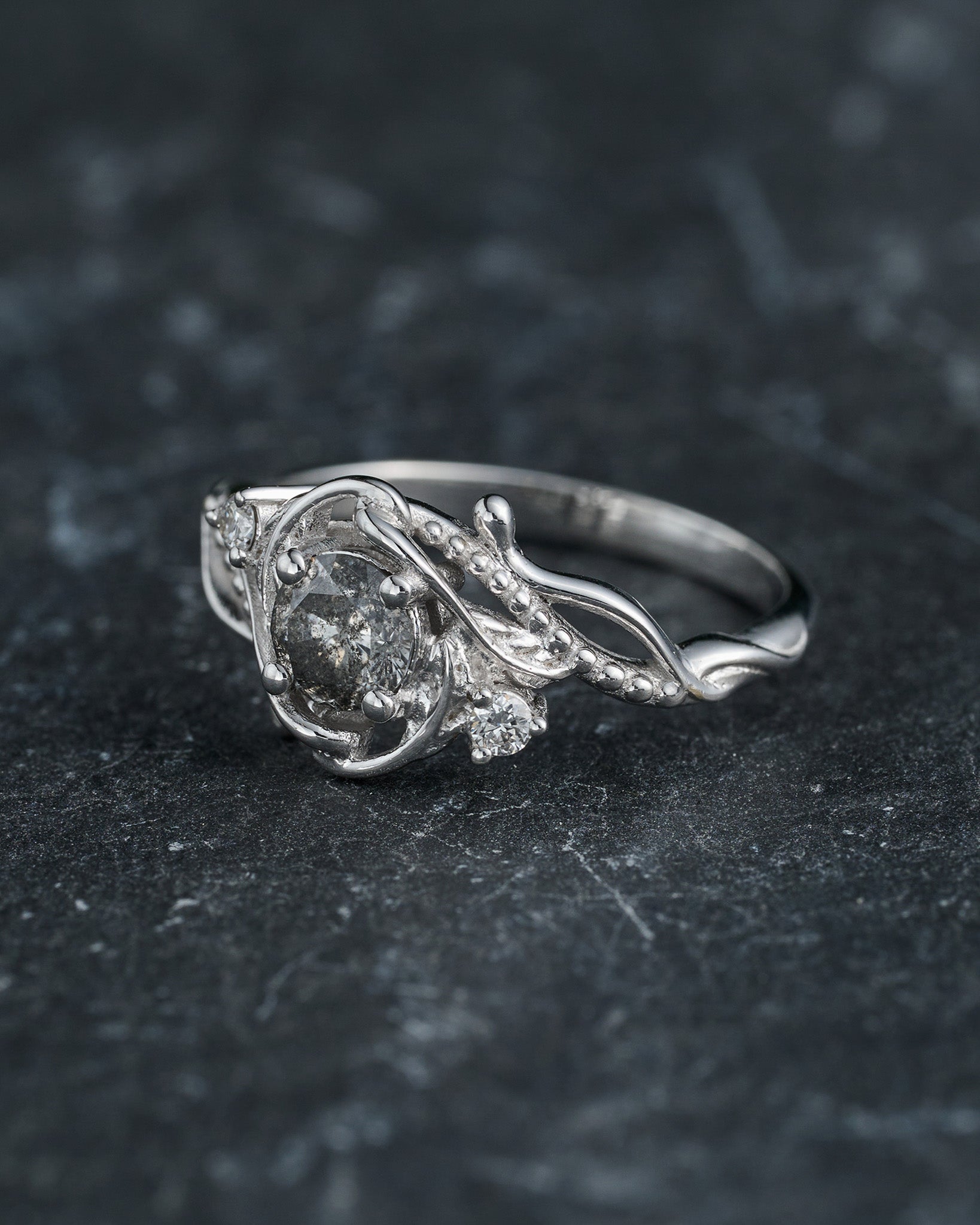 READY TO SHIP: Undina engagement ring with salt & pepper diamond, RING SIZE: 5.5 - 8.5 US - Eden Garden Jewelry™