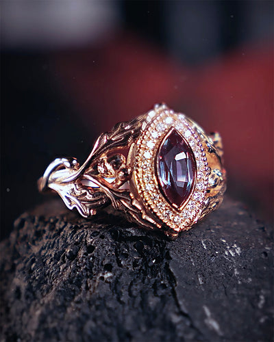 READY TO SHIP Dair ring in 14K rose gold, lab alexandrite marquise cut, natural diamonds, RING SIZES 5.5 - 8.5 US - Eden Garden Jewelry™
