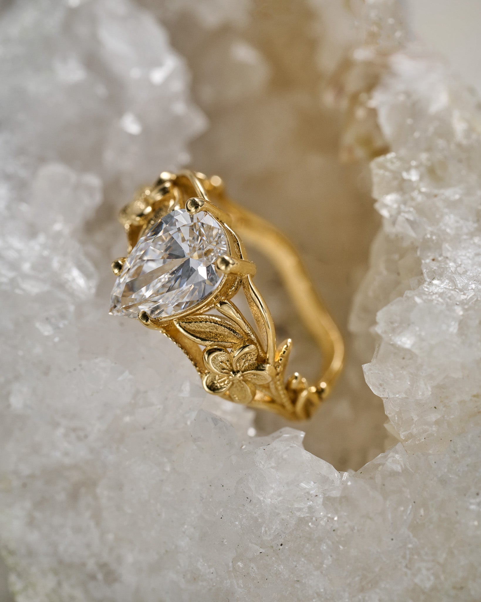 Big Lab Grown Diamond engagement ring, art nouveau ring for woman