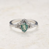 Rutile moss agate engagement ring, diamond crown proposal ring with moss agate / Amelia - Eden Garden Jewelry™