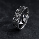 Black and gold wedding band for man, ivy leaves ring