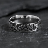 Black and gold wedding band for man, ivy leaves ring