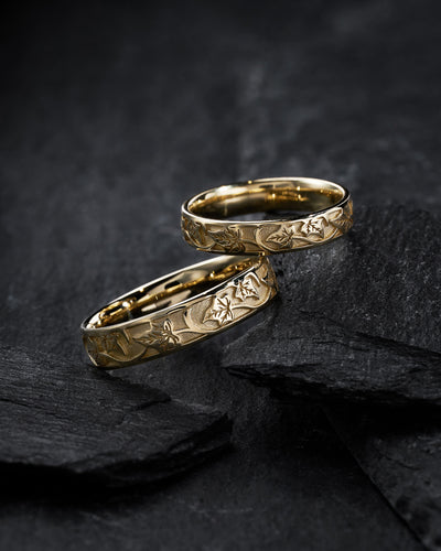 Ivy leaf pattern wedding bands set - Eden Garden Jewelry™