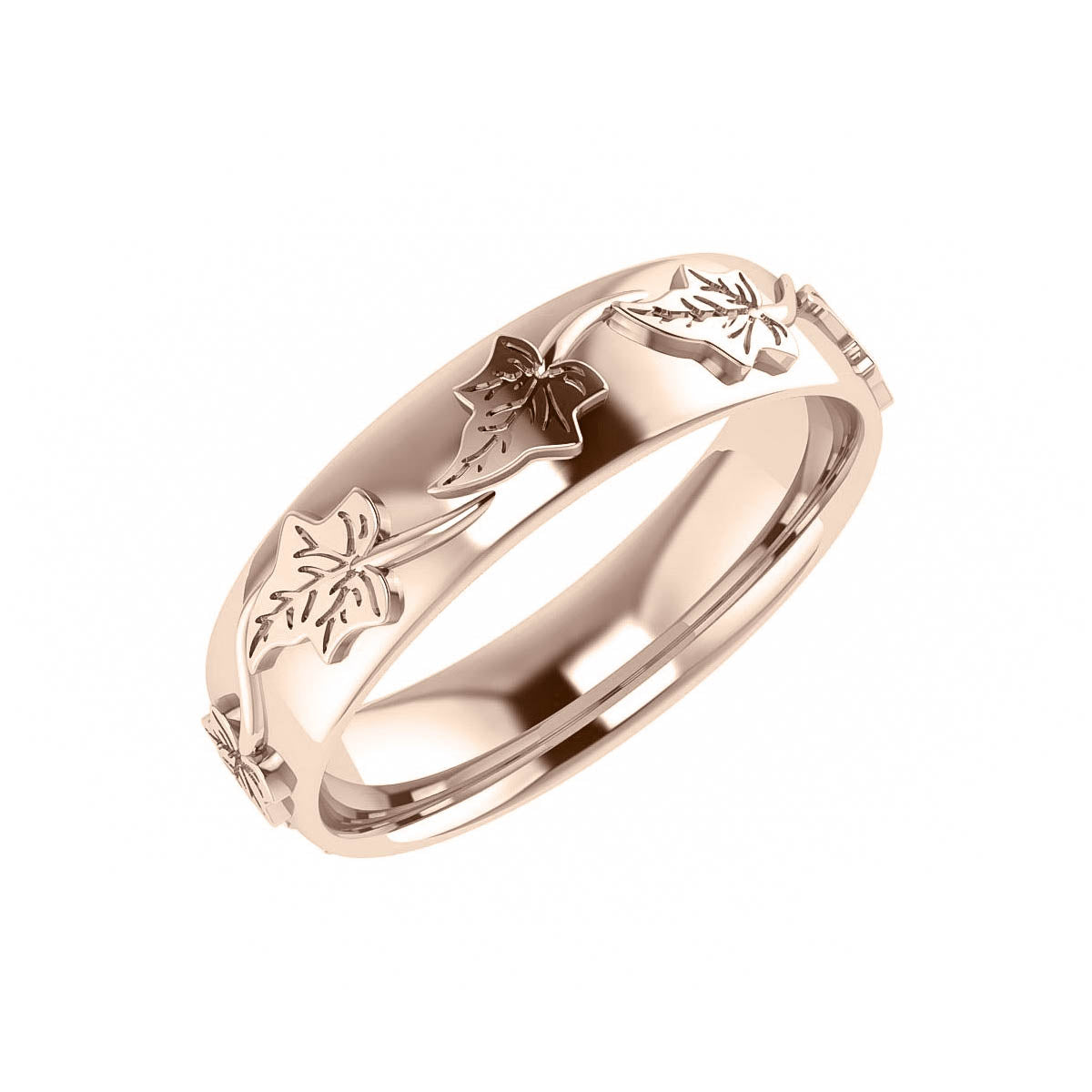 Ivy leaves pattern wedding band, comfort fit 6 mm, unisex wedding band - Eden Garden Jewelry™