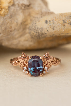 READY TO SHIP: Vineyard in 14K rose gold, oval cut lab alexandrite 8x6 mm, lab grown diamonds, AVAILABLE RING SIZES: 7 US