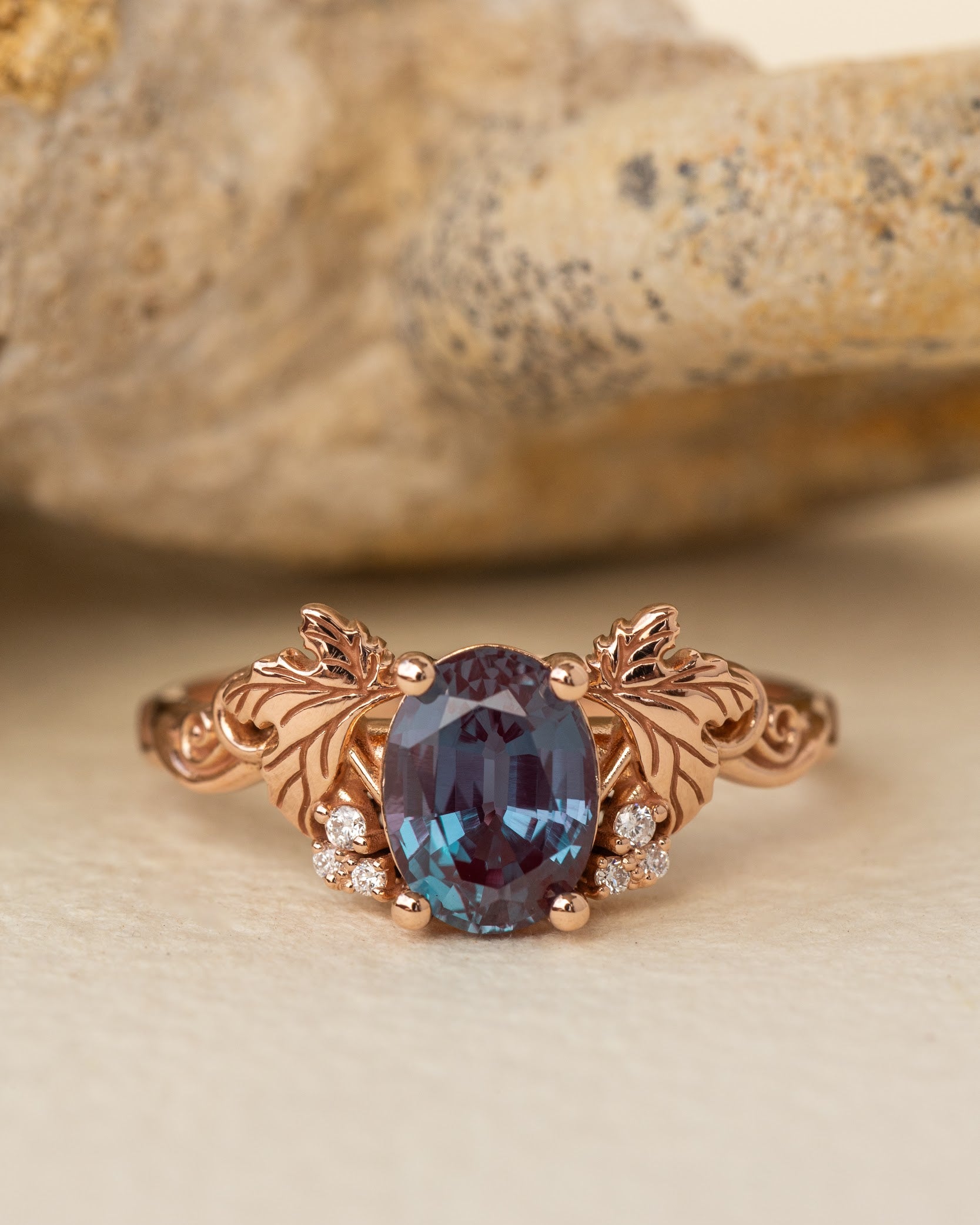 Lab-created alexandrite and lab grown diamonds engagement ring / Vineyard - Eden Garden Jewelry™