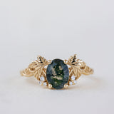 READY TO SHIP: Vineyard engagement ring in 14K yellow gold, oval moss agate, accents lab grown diamonds, RING SIZE: 5.5 - 8.5 US