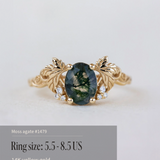 READY TO SHIP Vineyard engagement ring in 14K yellow gold, oval moss agate 8x6, accent lab grown diamonds, AVAILABLE RING SIZE: 5.5 - 8.5 US