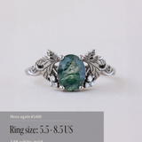 READY TO SHIP Vineyard engagement ring in 14K white gold, moss agate 8x6mm, accent lab grown diamonds, AVAILABLE RING SIZE: 5.5 - 8.5 US