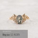 READY TO SHIP Vineyard engagement ring in 14K yellow gold, oval moss agate 8x6, accent lab grown diamonds, AVAILABLE RING SIZE: 5.5 - 8.5 US
