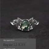 READY TO SHIP Vineyard engagement ring in 14K white gold, moss agate 8x6mm, accent lab grown diamonds, AVAILABLE RING SIZE: 5.5 - 8.5 US